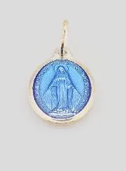 Miraculous Medal in Silver Metal - Blue Enamel - 15 mm