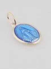 Miraculous Medal in Silver Metal - Blue Enamel - 15 mm