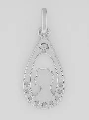 Virgin Mary Drop Pendant - Rhinestone Diamond & Silver