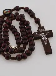 Wooden Chaplet with Dark  Beads - Necklace
