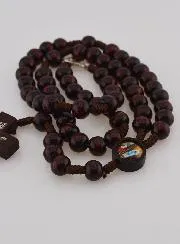 Wooden Chaplet with Dark  Beads - Necklace