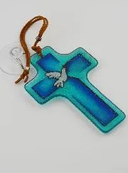 Glass Cross - Dove of Peace with Olive Tree