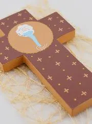 Baptismal Water Child Wood Cross - Brown - 12 cm