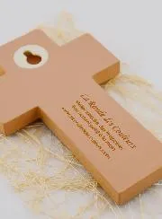 Baptismal Water Child Wood Cross - Brown - 12 cm