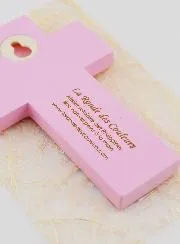Baptismal Water Child Wood Cross - Pink - 12 cm