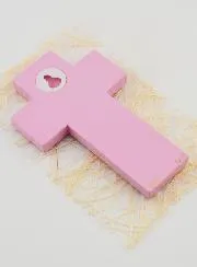 Baptism Candle Child Cross - Pink