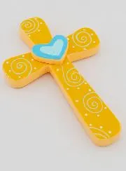 Orange & Blue Heart Child Cross - 15 cm