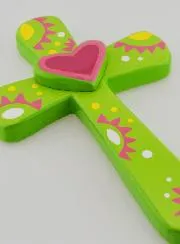 Pink Heart & Green Child Cross - 15 cm