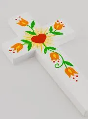Child Cross - Love Heart & Orange Flowers