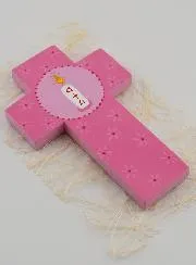 Alpha Omega Candle Wood Cross - Pink