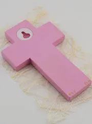 Alpha Omega Candle Wood Cross - Pink