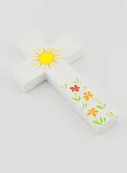 Wood Cross - Sun of Love and Flowers