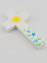 Wood Cross - Sun & Flowers