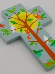 Child Wood Cross - Tree of Life & Birds