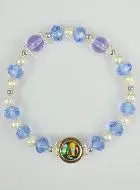 Blue Glass Beads Religious Bracelet - Medal of Lourdes