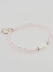 Pink Crystal Religious Bracelet with Mother of Pearl Cross