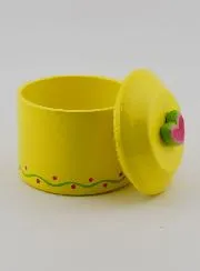 Wooden Rosary Box - Yellow with Pink Heart