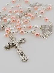 Beaded Rosary with Pink and White Mother of Pearl