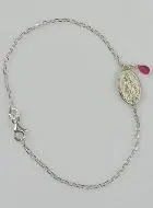 Miraculous Virgin Silver Medal Bracelet - Pink Sapphire