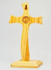 Saint Benedict Olive Wood Cross on Base - 22 cm
