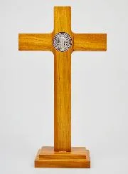 Saint Benedict Wood Cross on Base - 27 cm
