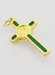 Saint Benedict Green & Golden Cross Pendant