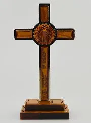 Saint Benedict Wood Cross on Base - 14 cm