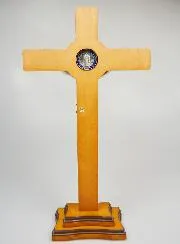 Large Wood Cross of Saint Benedict on Base - 53cm