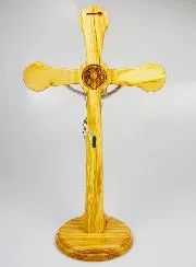 Olive Wood & Bronze Cross of Saint Benedict - 52cm