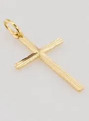 Rhinestones Cross Pendant - 27mm - 18Kt Solid Gold