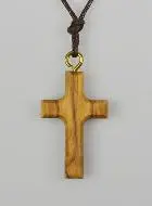 Olive Wood Pendant Cross with Leather Cord