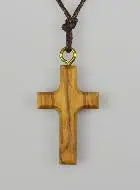 Olive Wood Pendant Cross with Leather Cord
