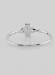 Cross & Rhinestone Diamonds Ring - Solid Silver - Size 54