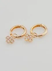 Gold Plated & Zircons Cross Hoop Earrings