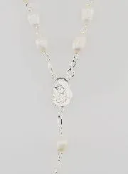 Pearl & 925 Solid Silver Rosary - 7mm Shiny Beads