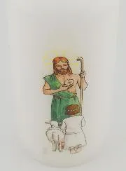 First Communion Candle - The Lord is my Shepherd - Brown haired Girl