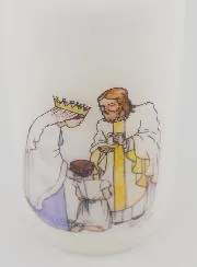 Communion Candle - Receive the Eucharist - Jesus & Mary - Girl with brown hair