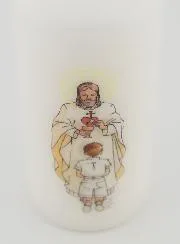 Lord Jesus & Brown Haired Boy Communion Church Candle