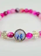 Religious Bracelet Pink Agate - Miraculous Madonna Cross & Medal