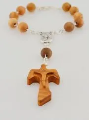 Decade Bracelet Olive Wood  and Tau Cross