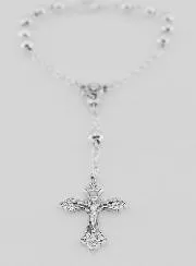 Single Decade Rosary in Silvery Metal with Jesus Cross