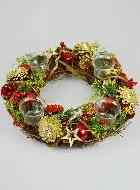 Red Advent Wreath with Candle Holders - 34cm