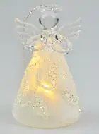 Luminous Glass Christmas Angel 8cm - Leaf Pattern