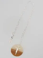 Religious Necklace Silver - Wood Resin Pendant and Cross of Jesus