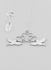 Religious Necklace Doves and Hearts - 925 Silver