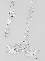 Religious Necklace Doves and Hearts - 925 Silver