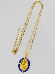 Religious Necklace and Miraculous Medal - Dark Blue Beads