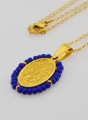 Religious Necklace and Miraculous Medal - Dark Blue Beads
