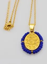 Religious Necklace and Miraculous Medal - Dark Blue Beads