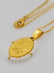 Religious Necklace and Miraculous Medal - White Beads